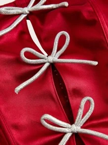 Sweetina Elegante Top de tirantes con lazo de hilo plateado y diseño hueco - Rojo - Ver 3