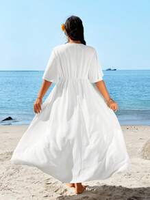 Sunnyshic Plus Size Women Casual Solid Color Long Beach Cover Up