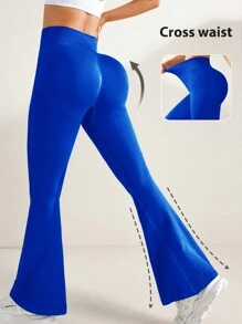 Women High Waist Flare Leg Solid Color Casual Fitness Yoga Pants