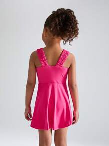 SHEIN Îmbrăcăminte de sport pentru fete tinere, tricot, roz, fără mâneci, și set de rochii simple, casual, de culoare uni