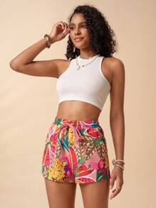 Travachic Women's Front Tie Pocket Casual Vacation Printed Beach Shorts - Multicolor - View 5