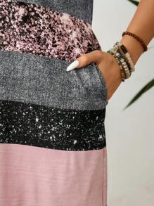 SHEIN LUNE Plus Size Women Colorblock Crew Neck Short Sleeve Casual Dress Summer/Spring Spring Break Sundress Summer Outfits Casual Dress - Multicolor - View 6