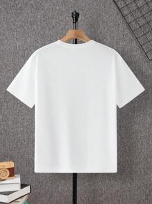 SHEIN 1 Pc Teen Boys T-Shirts Fit Crew Neck Short Sleeve Graphic Tee Landscape Casual Japanese Fashion PolyesterSpring Wear; Teen Boys' Clothing; Spring Back To School - White - View 2