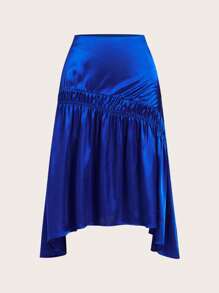SHEIN EZwear 女士春夏适合约会之夜和外出复古 Y2K 舒适面料蓝色中长裙 - 藍色 - 查看 5