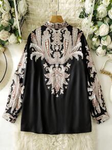 Lacomfia Casual European Style Floral Pattern Long Sleeve Loose Regular Shirt, Suitable For Spring Autumn, Plus Size - Multicolor - View 2