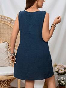 SHEIN LUNE Plus Size Summer Casual Beach Holiday Linen Textured Apricot Sleeveless Tank Dress For Women Summer Outfits For WomenVacation Outfits Woman Vacation Dress Boho/Bohemian,Resort Dresses, 
 Outdoor Essential For Daily Wear Sundress Dresses For Women Elegant Women Mini Dresses