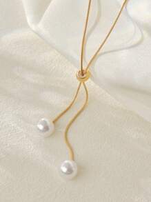 1 pezzo Collana lunga regolabile con decorazione di perle finte, collana alla clavicola minimalista di