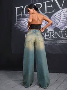 EURMUSE LOW RISE WIDELEG Y2K JEAN WITH RAW BELT - Grey - View 2