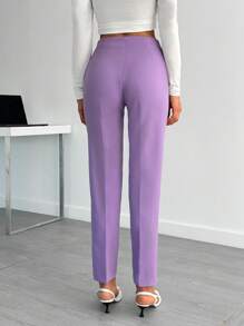 EURMUSE Women Solid Color Zipper Detailed Pants - Lilac Purple - View 2