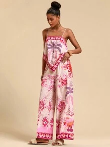 Travachic 2pcs/Set Printed Cami & Pants Outfit, Minimalist Fashion Casual Daily Wear