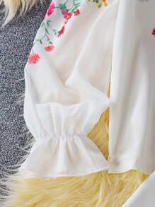 2pcs/Set Teen Girl Floral Print Frill Trim Long Sleeve Shirt And Pants Set