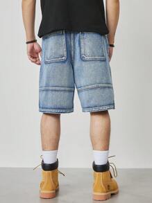 Manfinity LEGND Pantalones cortos vaqueros casuales y sueltos con bolsillo para hombres talla grande