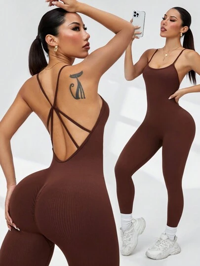 Slayform 女士交叉后背运动连体裤、瑜伽和健身运动服