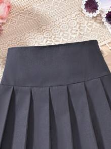 Gonna plissettata grigia con patchwork per divisa scolastica da ragazza, per primavera/estate - Grigio Scuro - Visualizzare 3