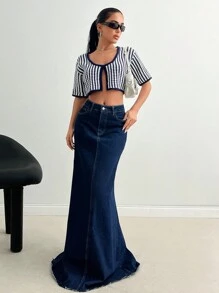 EURMUSE Women Contrast Trim Short Sleeve Open Front Lightweight Cardigan - Multicolor - View 4