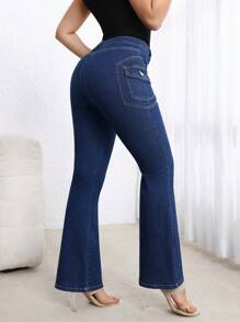 EMERY ROSE 休闲水洗弹力修身喇叭牛仔裤 - 藍色 - 查看 2