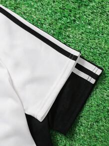 4pcs Tween Boy Casual Sports Letter Side Stripe Round Neck Short Sleeve T-Shirt Top And Sports Shorts Set, Suitable For Commuting, School, Daily Casual Wear, Sports, Spring/Summer