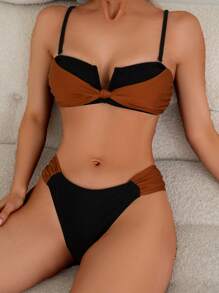 Sexy contrasterende gekleurde gedraaide bandeau bikiniset voor dames, zomer