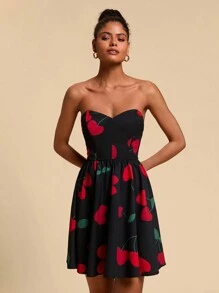 Travachic Váy thường ngày in hình trái tim, đơn giản và thời trang, phù hợp cho mọi ngày - màu đen - Xem 6