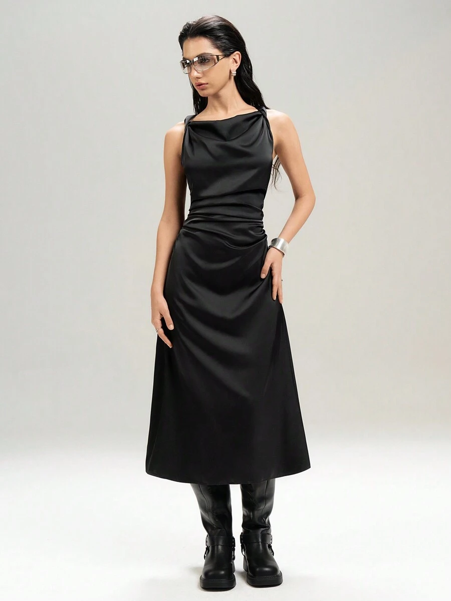 LYSMO Women's Party Ruffle Deep V Neckline Bodycon Dress - Black - View 1