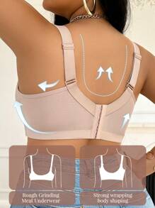 1 件大码性感蕾丝钢圈支撑提拉塑身无缝内衣胸罩 - 米色 - 查看 2