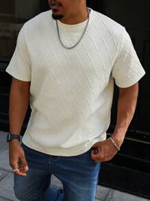 Manfinity Homme تي شيرت تيشيرت قصير الأكمام ذو لون أحادي وملمس خشن لرجال البدناء - لون مشمشي - مشاهدة 5