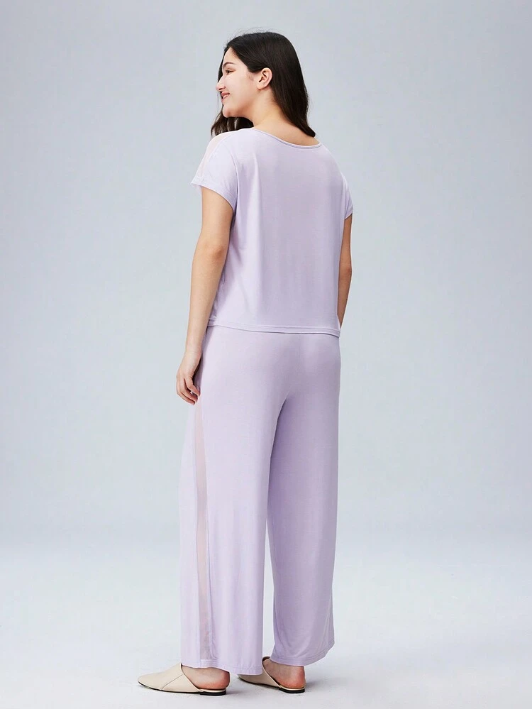 Cloud Soft Conjunto de pijama de pantalón y top de manga corta de malla transpirable y suave, ropa de estar en casa, ropa deportiva casual y cómoda con bolsillos, lencería como ropa exterior, para mujer, primavera y verano