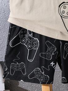 SHEIN Conjunto de 2 peças de camiseta e shorts casuais para meninos adolescentes com gola redonda e videogame gráfico