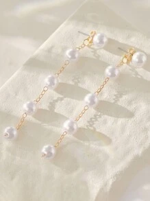 1对优雅珍珠链坠耳环，女士款，仿珍珠线性耳环，珍珠流苏吊坠耳环，两种佩戴方式，珍珠耳钉，前后皆可佩戴，珍珠耳夹，新娘婚礼珍珠耳环，圣诞节冬季圣诞礼物 - 珍珠白 - 查看 1