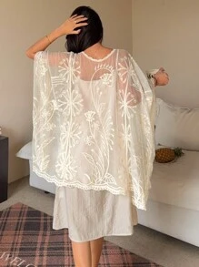 DAZY 2pcs Women Loose Lace Pajama Set, Fall Winter Clothes - Apricot - View 6