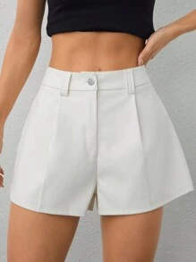 SHEIN EZwear 高腰 PU 黑色短裤 简约时尚日常休闲