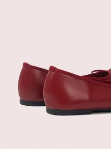 CUCCOO DOLLMOD Round Toe Comfortable Mary Jane Shoes With Bow & Heart Decor, Minimalist Stylish Cute Flat Shoes For Women - Burgundy - View 8
