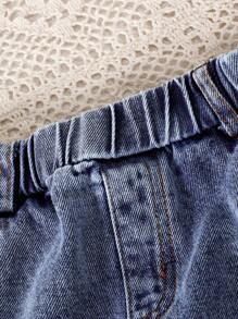 SHEIN 2pcs/Set Young Girl Cartoon Rabbit Graphic Short Sleeve Shirt And Pants Set - Multicolor - View 6