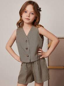 PrepCrw 女童格子裙和上衣套装，春夏
