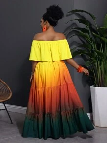 Slaydiva Đầm đi biển in hoa hở vai cỡ lớn - Nhiều màu - Xem 2