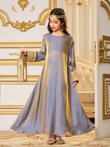 Tween Girls Long Satin Sleeve Dress, Elegant & Luxurious Suitable For Party, Gatherings - Pink - View 6