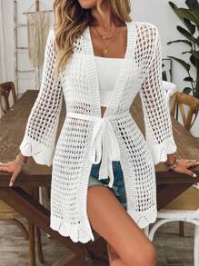 Breezaya Lightweight Hollow-Out Knitted Outerwear, Spring/Summer Vacation - White - View 5