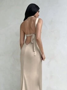 Aloruh Vestido ajustado de satén con un solo hombro y espalda descubierta para mujer, perfecto para bodas, citas y ocasiones formales