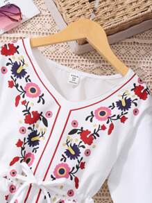 Rochie maxi Tween Girl, cu mâneci lanternă, cu decolteu în V, cu talie strânsă