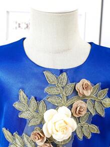 Mädchen bunte Blockfarben Floral 3D Dekor Kleid - Blau - Übersicht 4