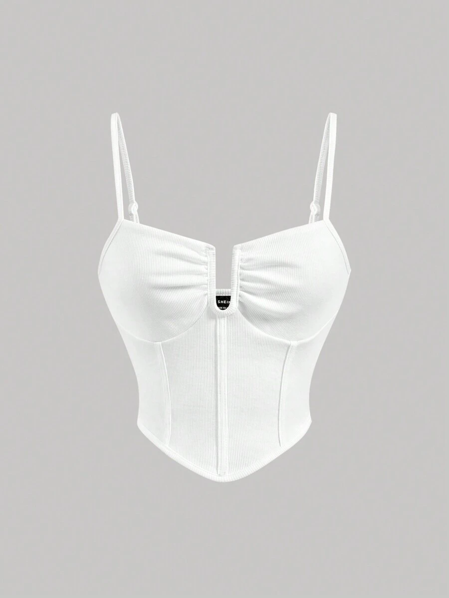 SHEIN MOD Solid Hanky Hem Corset Structure Cami Top - White - View 1