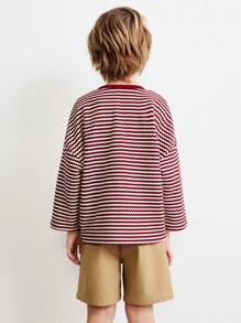 SHEIN Conjunto de moletom e shorts listrados de manga comprida para meninos, casual e uso diário - Multicolorido - Ver 2