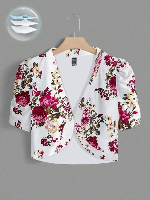 SHEIN Clasi Valentine's Day Plus Size Elegant Printed Lightweight Jacket, Short Sleeve, Casual & Fashionable For Daily Wear,Spring/Summer Outfits For Women