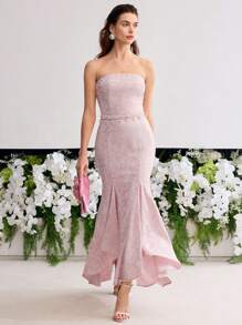 MOTF PREMIUM VÁY ỐNG CẮT BIAS JACQUARD - Hồng - Xem 4