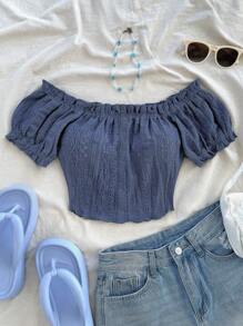 Soleia 波西米亚风、浪漫花卉、度假、花卉图案7月4日服装上衣、度假上衣、串珠上衣、派对上衣、背心、7月4日女士性感露脐上衣、夏季露肩弹力露脐T恤、短袖百搭上衣、夏季、度假、女士度假装、女士户外上衣、露肩上衣 - 寶藍色 - 查看 7