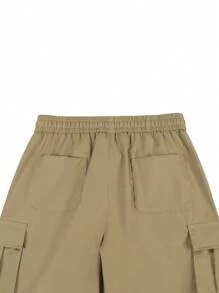 Manfinity Homme 男士宽松抽绳腰部翻盖口袋短裤，夏季男士 - 駝色 - 查看 5