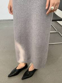 Dazy-Less 女士商务休闲宽松直筒条纹拼布针织毛衣连衣裙