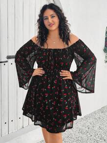 SHEIN CURVE+ CURVE PLUS /Valentine's Day/Plus Size Valentine's Day Cherry Print Dress - Multicolor - View 6