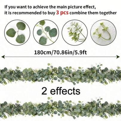 1 件，70.86 英寸/5.9 英尺桉树花环，带干果，人造假花绿叶花环藤蔓，适用于装饰、礼物、装饰、中心装饰、壁挂、房间装饰、婚礼、活动舞台、家居装饰、情人节、礼物