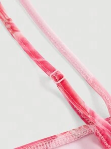 SHEIN MOD 深粉色花卉印花网眼吊带裙、巡游女装、新年连衣裙、优雅连衣裙、舞会连衣裙、深粉色女士连衣裙、约会晚礼服 - 珊瑚粉 - 查看 3